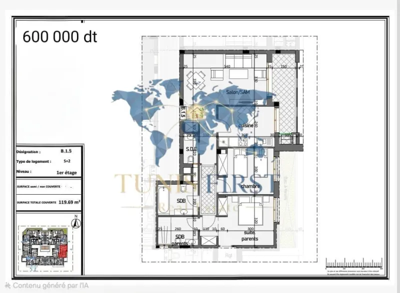 A Vendre Appartement S+2 à Ain Zaghouan Nord — La Marsa