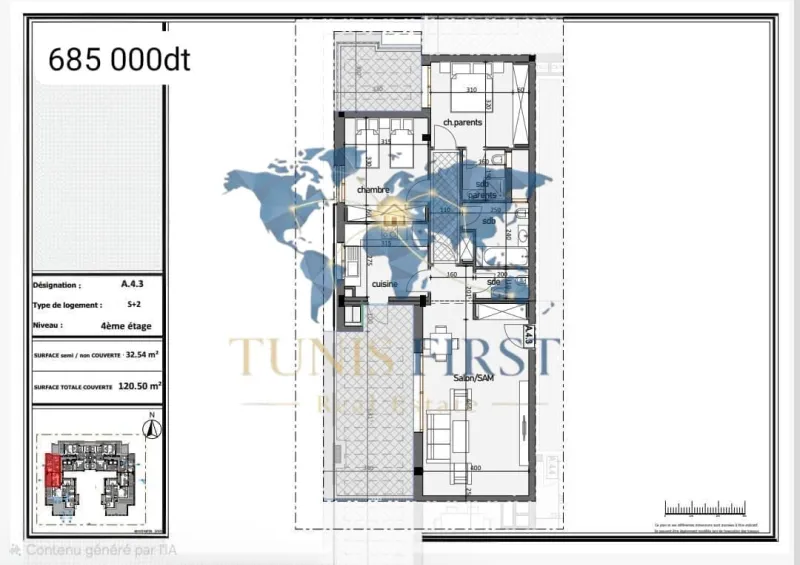 A Vendre Appartement S+2 à Ain Zaghouan Nord — La Marsa
