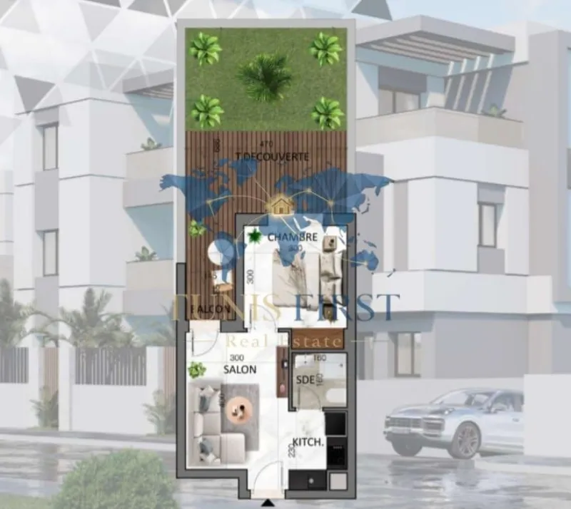 A vendre appartement S+1 avec jardin et terrasse à La Nouvelle Soukra — La Soukra