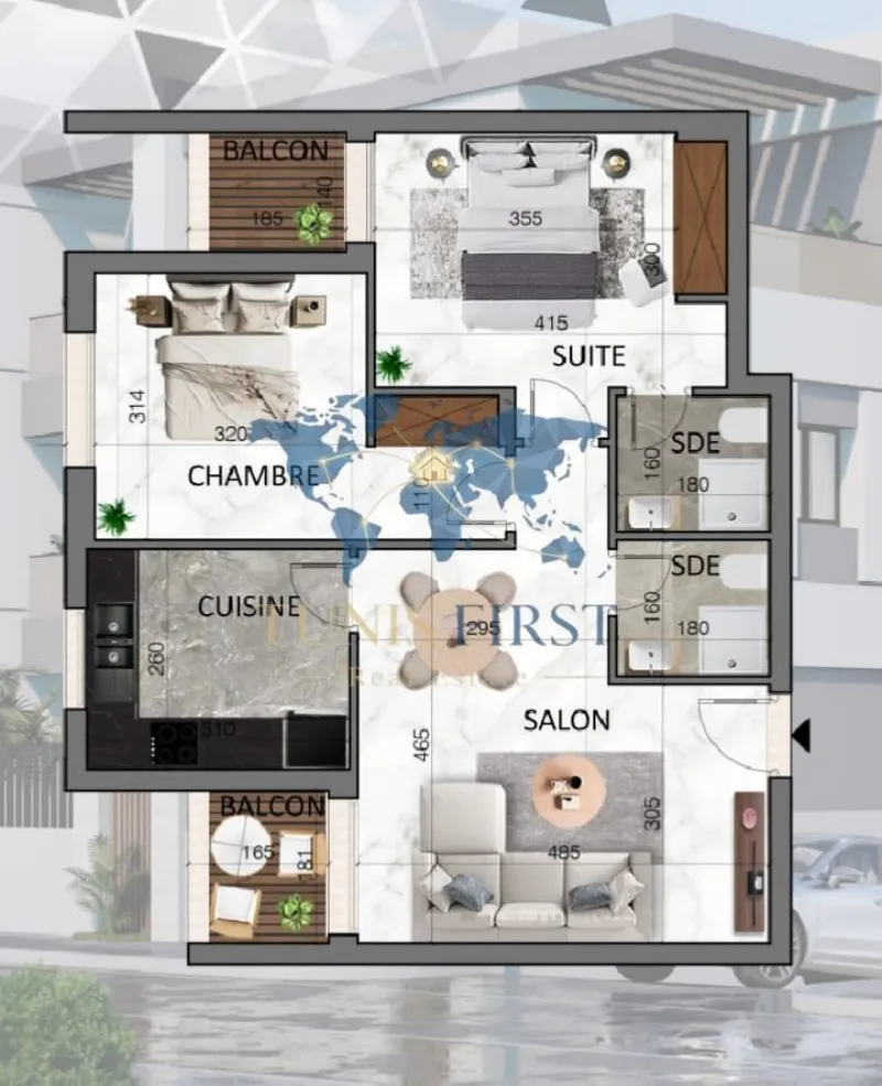 A vendre appartement S+2 à La Nouvelle Soukra — La Soukra